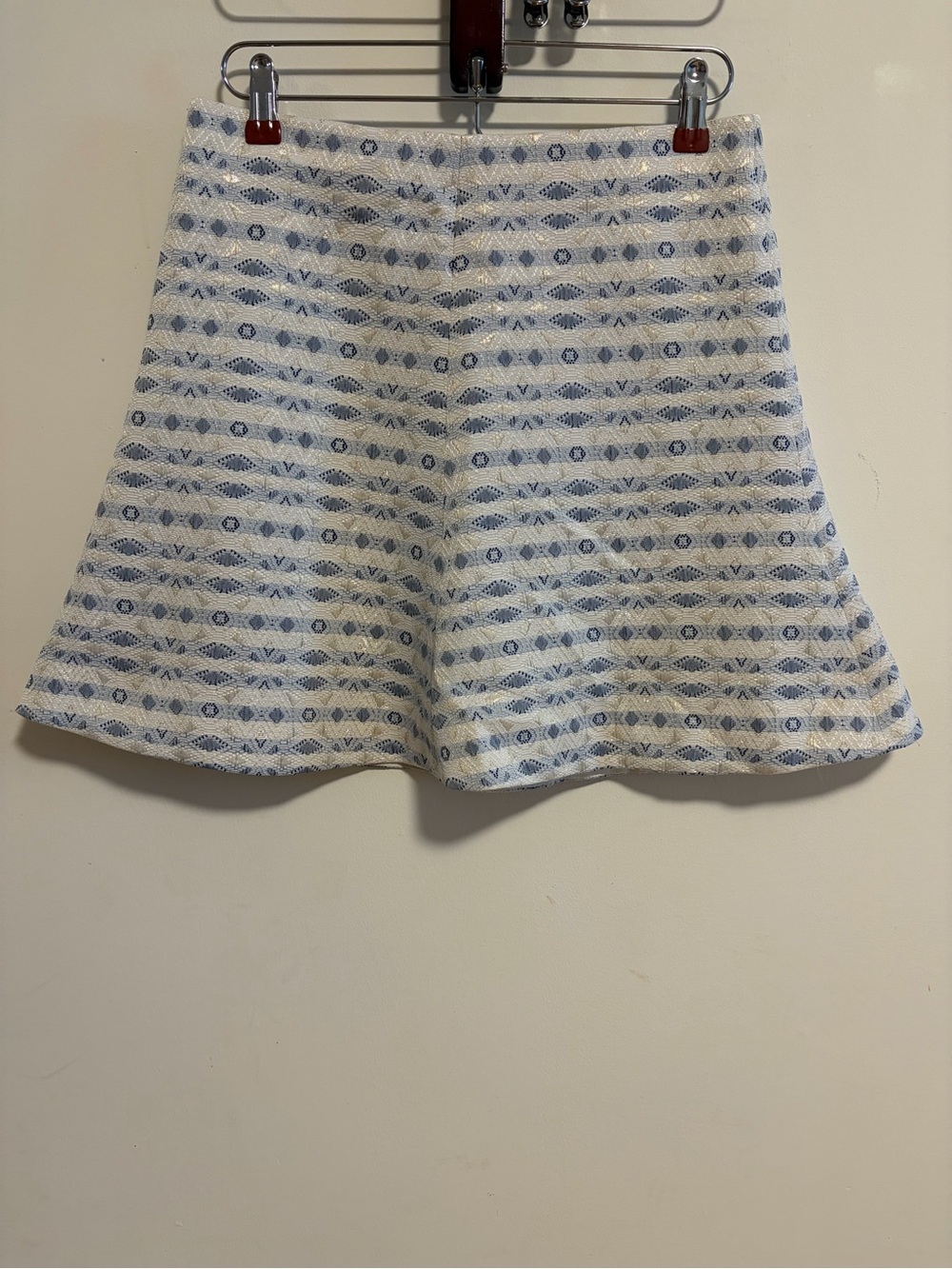J.Crew Blue White Jacquard A-Line Flare Mini Skirt Size 4